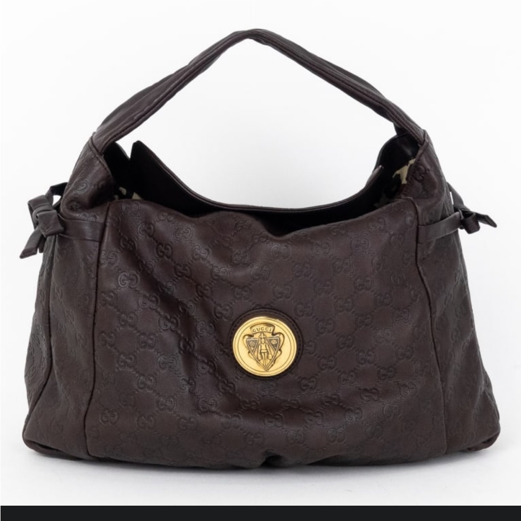Gucci Hysteria Brown Guccissma Leather Hobo Bag Dark Brown Emblem 197061
